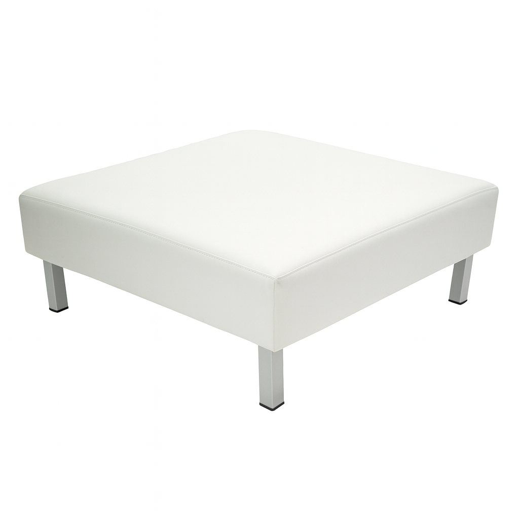 48" Square Tufted White Leather Ottoman