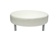 48″ Round Tufted White Leather Ottoman | AM Party Rentals