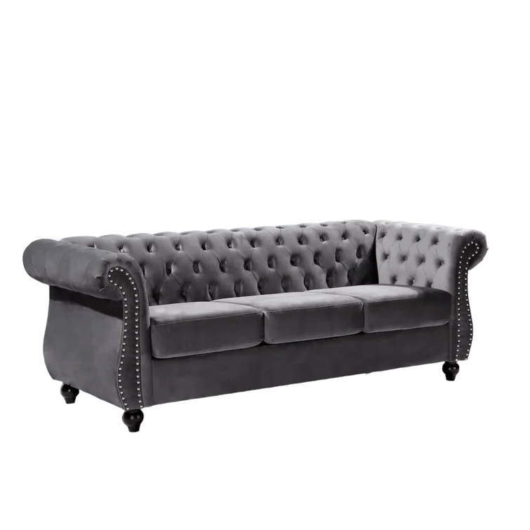Gray Velvet Tufted Sofa