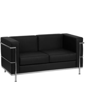 Contemporary Black Leather Loveseat